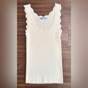Big Waterblue Sky Scallop-Edge Ribbed Tank Top in Cream